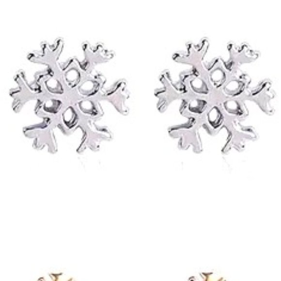 Snowflake Earrings Post Stud Winter Holiday Christmas Silver GIFT - Picture 1 of 2
